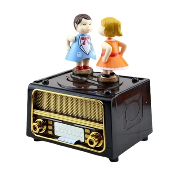 1 Takım Çift Öpücük Müzik Kutusu Doğum Günü Hediyesi Parti Kaynağı Dıy Radyo Şekli Antika Oyma al Anime