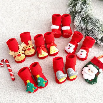 1 Çift Yenidoğan Pamuk Kış Sonbahar Bebek Kız Erkek Çocuk Çorap Bebek Noel Noel Baba Havlu ev terliği Çocuk Çorap