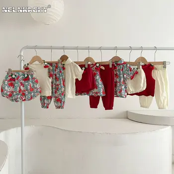 Tavşan Serisi Yenidoğan Bebek Kız Kısa Kollu 3D Kiraz Üst T-Shirt+çiçek tomurcuğu Şort Bebek Çocuk Pamuk Giyim 아동복