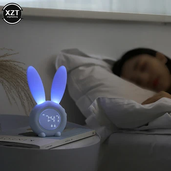 Sevimli Tavşan Kulakları Karikatür LED dijital alarmlı saat Saat Elektronik LED Ekran Ses Kontrolü Tavşan Gece Lambası Masa Şarj Edilebilir Saat