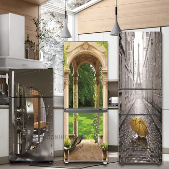 Kasa Vinil Poster Dekoratif buzdolabı mıknatısı Kapı Duvar Kağıdı Avrupa Avlu Paris Sokak Buzdolabı Dekor Ev