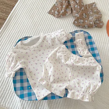 Yenidoğan Çocuklar Bebek Kız Kısa Kollu baskılı tişört + Şort 2 Adet Elbise Takım Elbise Yaz Rahat Bebek Bebek Kız Giyim Takım Elbise