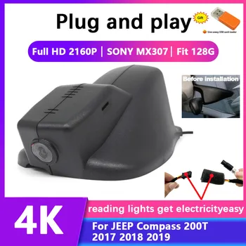 Araba Sürüş Kaydedici kurulumu kolay JEEP Pusula 200T İçin 2017 2018 2019 2020 -2023 Video Kaydedici Dash kamera Kamera HD 2160P