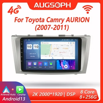 Android 13 Araba Radyo Toyota Camry AURİON 2007-2011 için, 9 inç 2K Multimedya Oynatıcı ile 4G Carplay ve 2Din GPS Navigasyon