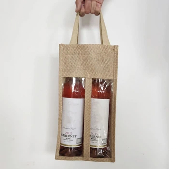 Jüt Şarap Taşıyıcı Kullanımlık Çuval Bezi Tote Çanta Temizle Pencere Kolları ile hediye çantası Seyahat Depolama Organizatör Düğün Tatil Kullanımı için