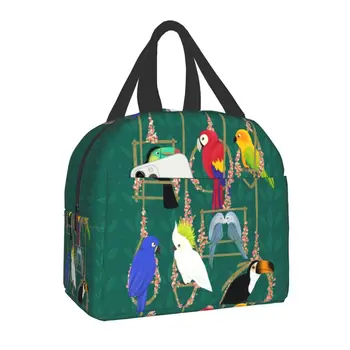 Tropikal Kaçış Papağan Kuşlar Öğle Yemeği Çantası Taşınabilir Soğutucu Sıcak Yalıtımlı yemek kabı Kadınlar için Okul Tote Piknik saklama çantası