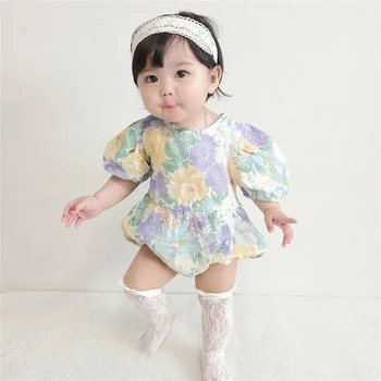 Çiçek Kız Romper Yaz Kısa Puf Kollu Bebek Bodysuit Toddler Kız Giyim Çocuk Tulum Bebek Kostümleri Yenidoğan