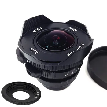 8mm f / 3.8 balıkgözü lens aynasız kamera C-mount + lens çantası tüm mikro Panasonic Olympus Canon Nikon Sony Fuji kamera