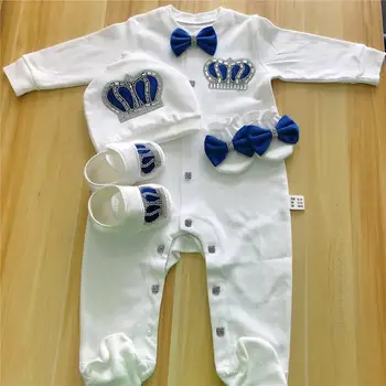 Bebek Tulum Kız Erkek Bebek Pamuklu giysiler 4 Adet Set Şapka Ayakkabı Eldiven Karşılama Yenidoğan Taç Takı Melek Kanat Pijama Kıyafet