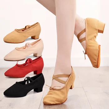 Dans ayakkabıları kadın Yumuşak Taban Kayışı 3.5 CM Öğretmen Ayakkabı Bale Klasik Dans Formu spor ayakkabıları