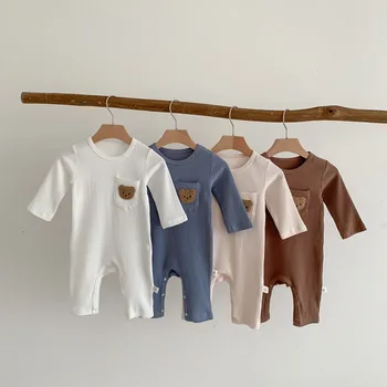 5000B Bebek Giysileri çocuğun Tulum 2023 İlkbahar ve Sonbahar Yeni Çukur Düz Renk Ayı çocuğun Tırmanma Giysileri Tek Parça Giysi