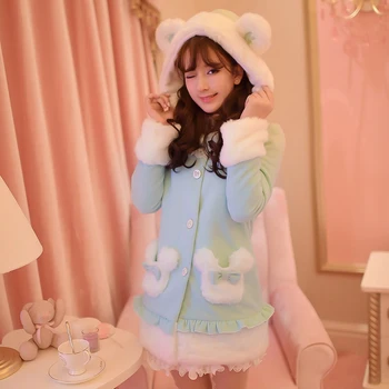 Prenses tatlı lolita ceket Şeker Yağmur Kış yeni Tatlı Kadın oyuncak ayı kulak bezi kapüşonlu ceket C15CD5961