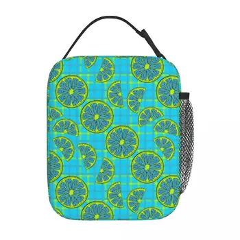 Yalıtımlı yemek taşıma çantası Mavi Narenciye Limon Greyfurt Ürün yiyecek kutusu moda Soğutucu Termal yemek kabı Okul İçin
