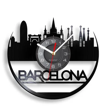 Ispanya Şehir Manzarası Barcelona Skyline Şehir Manzarası Gölge Sanat duvar saati İspanyolca Seyahat Ev Dekor El Sanatları Oyma Longplay Saat