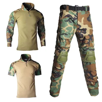 Airsoft Paintball Taktik Gömlek Pantolon Askeri Giyim Erkekler Savaş Üniforma Savaş Gömlek Kargo Pantolon + Pedleri Camo Ordu Takım Elbise