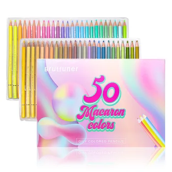 Brutfuner Macaron 50 Renk Renkli Kalem Profesyonel Pastel Boyama Çizim Kalemleri Şeker renkli kalemler Sanat Seti Malzemeleri