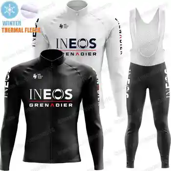 2022 INEOS Grenadier Kış Bisiklet Jersey Seti Beyaz Siyah Bisiklet uzun kollu giyim Erkekler Yol Bisikleti Gömlek Takım Elbise Bisiklet Ceket