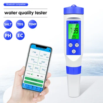 Bluetooth 5 in 1 PH EC TDS Tuzluluk sıcaklık Ölçer Su Kalitesi Test Cihazı Akıllı Çevrimiçi Monitör APP Kontrolü Akvaryum Havuzu Hidroponik