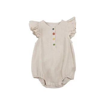 Yenidoğan Giysileri 2023 Yaz Bebek Kız Bodysuit Pamuk Düz Kısa Kollu O-Boyun Kelebek Kollu