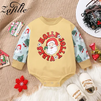 ZAFİLLE Noel Yenidoğan Bodysuit Patchwork Tulum Çocuk Boys Giyim Santa Baskılı bebek Tulum Parti Kız Elbise