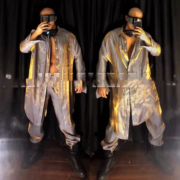 Cam sihirli renk altın hip-hop uzun ceket performans takım elbise gogo şarkıcı dj