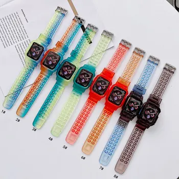 Spor Şeffaf Bant Kılıf Apple Ürünü İçin 7 6 SE 5 4 3 2 1 İçin Şeffaf Silikon Kayış Apple Watch Band 40mm 44mm 42mm 41mm 45mm