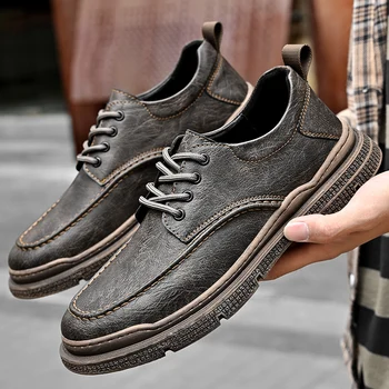 2023 Sıcak Satış gündelik ayakkabı Erkekler Siyah Kahverengi Spor rahat ayakkabılar Erkek Moda yürüyüş ayakkabısı Adam Rahat Deri Ayakkabı