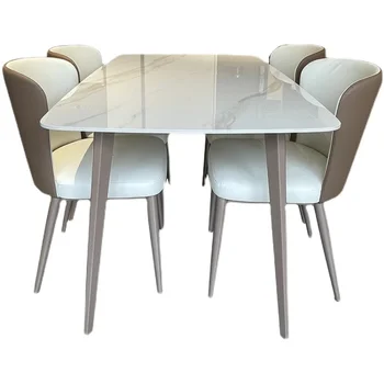 Işık lüks ithalatı italyan parlak kaya tabağı yemek masası ve sandalye kombinasyonu basit modern italyan son derece basit masa