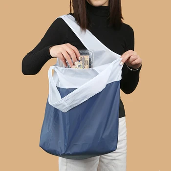 Kadın Katlanabilir alışveriş çantası Büyük Kapasiteli Taşınabilir Çevre Alışveriş Çantaları gündelik çanta Mavi saklama çantası