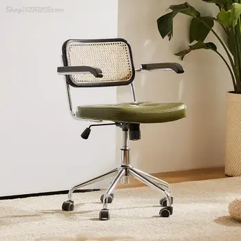 Ev Çalışma bilgisayar sandalyesi Japon Retro Rattan Dokuma Sandalye Odası Makyaj masif ahşap kütük Kaldırma Döner Arkalığı Sandalye