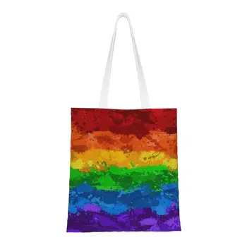 LGBT Gökkuşağı Boya Sıçramak Bayrak alışveriş çantası Kadın Sevimli GLBT Eşcinsel Lezbiyen Gurur Tuval Alışveriş omuz çantaları Çanta
