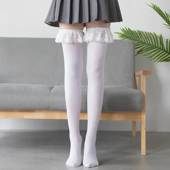 Japon Tarzı Lolita Kadife Diz Üzerinde Uzun Tüp Dantel Çorap Kızlar İçin Animasyon Cosplay Uyluk Yüksek Çorap