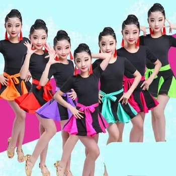Kız Balo Salonu Dans Elbise çocuk Yarışması Giyim Çocuk Dans Latin Dans Elbise Kızlar İçin Salsa tango etek Kostüm spandex