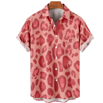 Moda erkek giyim Düğme Aşağı Bluz Üst Yaz erkek Hawaii Leopar Baskı Gömlek Plaj Gömlek