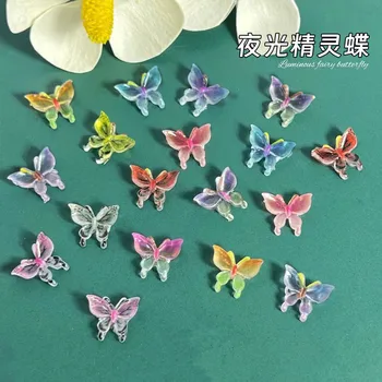 20 adet Floresan Kelebek Aydınlık Tırnak Sanat Takılar 3D Renkli Reçine Rhinestones Tırnak Süslemeleri DIY Tırnak Kawaii Aksesuarları