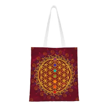 Sevimli Baskı Çiçek Hayat alışveriş çantası Yıkanabilir Tuval Shopper Omuz Maneviyat Yoga Zen Mandala Çanta