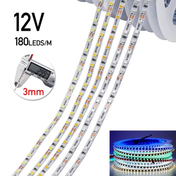 3mm dar genişlik LED şerit ışık 5 M DC12V 2015 180 LEDs / m halat ışık sıcak doğal soğuk beyaz esnek LED şerit arka lamba