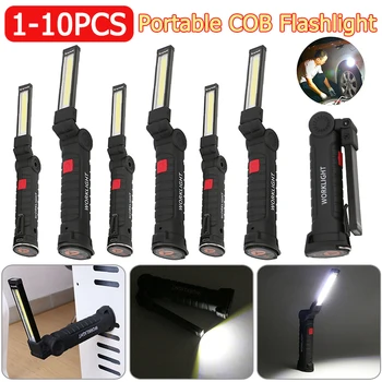 1-10 adet Taşınabilir COB LED el feneri USB Şarj Edilebilir Katlanabilir çalışma lambaları Manyetik Fener Asılı Lamba Kamp Balıkçılık için Meşale