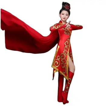 Kırmızı dans sahne giyim modern performans giyim Çin tarzı kostümleri Genel Hua Mulan TV Drama gösterisi kıyafet