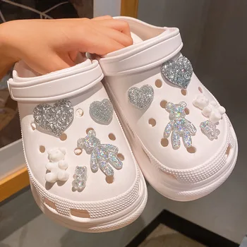 Yeni Sevimli Lüks Ayakkabı Aksesuarları Taklidi Bling Croc Takılar Metal Zincir Croc Ayakkabı Süslemeleri Dıy Toka İnci Ayakkabı Çiçek
