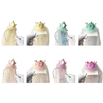 Parlak Taçlar Kızlar için Prenses Cosplay Hairband / Saç Tokası Doğum Günü Partisi Tiaras Peçe ile Düğün Çiçek Kız