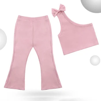 Toddler Kız Katı Giyim Setleri moda bot Kesim Pantolon Bir Omuz Üstleri Takım Elbise Zarif Streetwear Sevimli Bebek Fişekleri pantolon seti