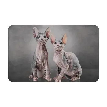 Çizim İki Kediler Sphynx, Tüysüz Rahat paspas Halı Halı Ayak Pedi Portre Sfenks Grafik Moda Pet Yavru Memeli