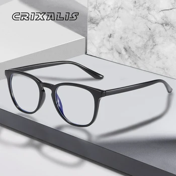 CRİXALİS erkekler Anti mavi ışın ışık engelleme gözlük erkekler kadınlar UV400 Vintage gözlük bilgisayar Unisex yuvarlak TR90 optik çerçeve