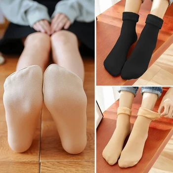 Termal Çorap Kadın / Erkek Kış Sıcak Kalınlaşmak Yün Kaşmir Kar Siyah Cilt Dikişsiz Çorap Kadife Yumuşak Çizmeler Kat Uyku çorap