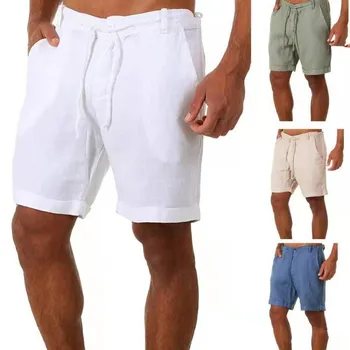 2022 Yeni erkek Rahat Moda Keten Yüksek Kaliteli Şort Keten Düz Renk kısa pantolon Erkek Yaz Plaj Nefes Keten Şort