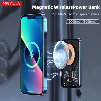 10000mAh Manyetik Güç Bankası 15W Kablosuz Şarj USB C Şeffaf Harici Yardımcı Pil iPhone 14 13 Xiaomi Samsung