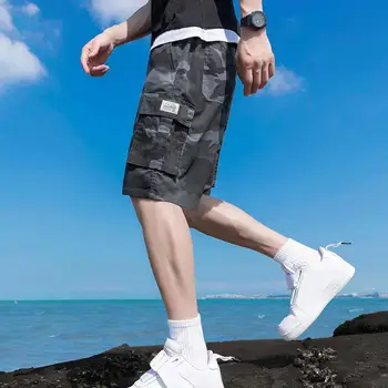 Yumuşak Klasik Erkek Kamuflaj Baskı Spor Şort Cilt dokunmadan Kargo Şort Geniş Bacak Günlük Giysi