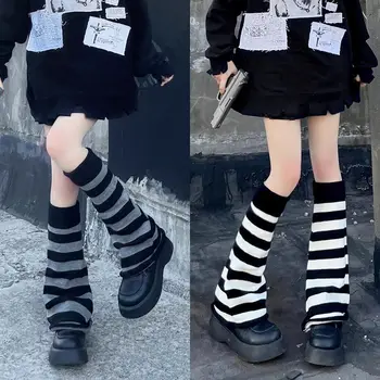 Gotik Lolita Uzun Çorap Kadın Çizgili Bacak ısıtıcıları Y2k JK Kızlar Cos Streetwear Örme Sıcak ayak koruyucu Tığ Çorap bot paçaları