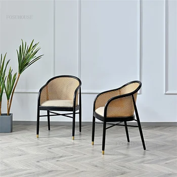 İskandinav katı ahşap yemek sandalyeleri Rattan Sandalye Minimalist Modern Koltuk Yaratıcı Salon yemek sandalyesi yemek odası mobilyası